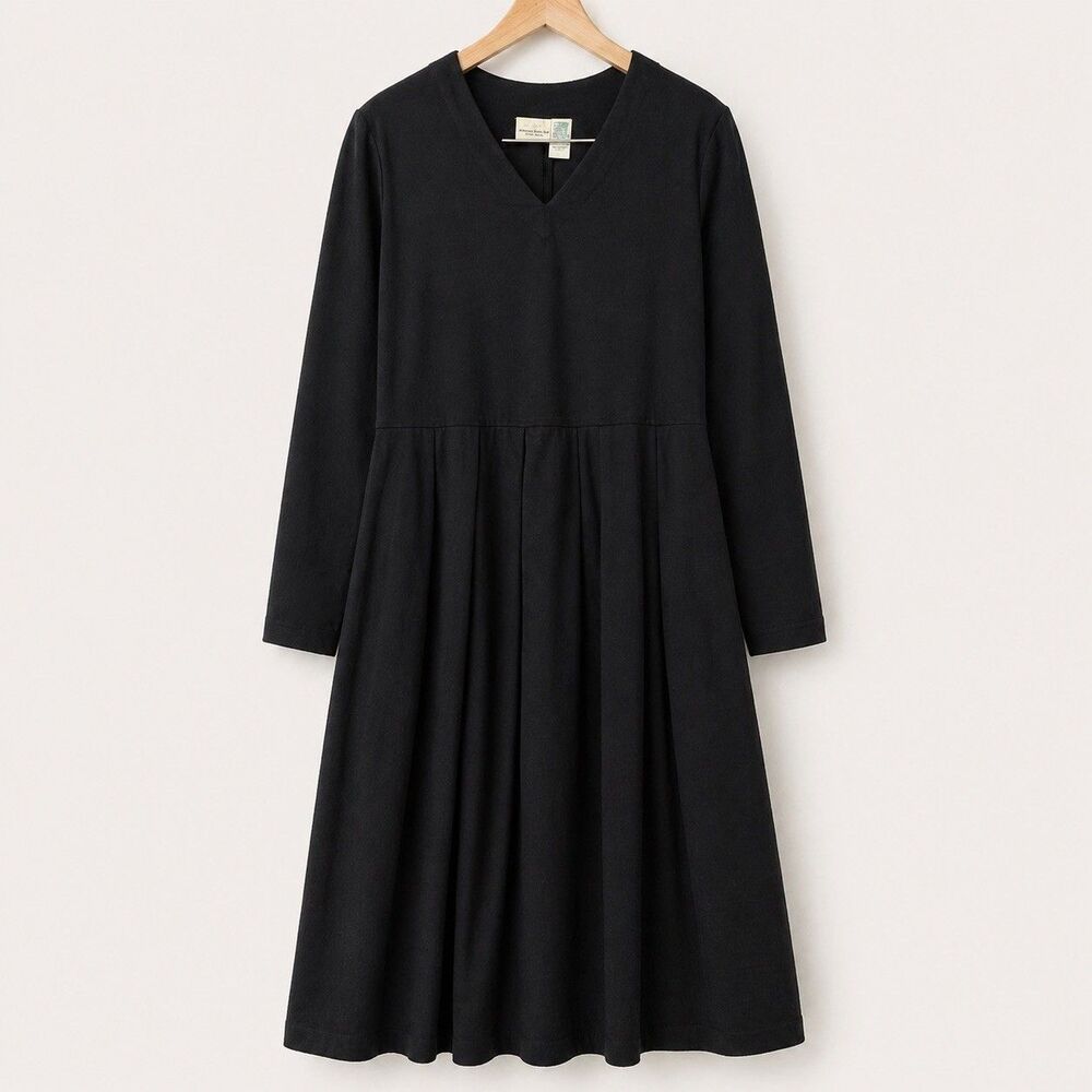 Vermont Country Store Black Cotton Midi Dress 1XL Cottagecore Pockets Modest